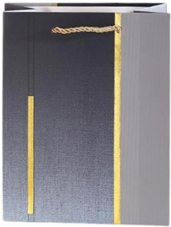  Подаръчна торбичка, 26 х 32 х 10 cm, сива, със златиста лента