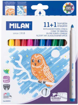  Milan Флумастери, 11 цвята, 1 флумастер-гума