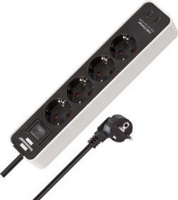 Контакт Разклонител 4x 2P+E с ключ и кабел 1.5m Бял/черен - Brennenstuhl Ecolor BS1153240126