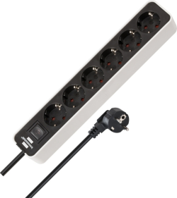 Контакт Разклонител 6x 2P+E с ключ и кабел 1.5m Бял/черен - Brennenstuhl Ecolor BS1153260020