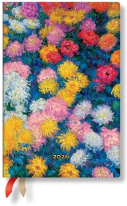 Paperblanks Планер Monet Chrysanthemums, Mini, хоризонтален, твърда корица, 80 листа, за 2026 година