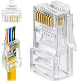 Конектор RJ45 8P8C, Pass Through, кат. 5е, UTP, за кръгъл кабел, 10 бр.