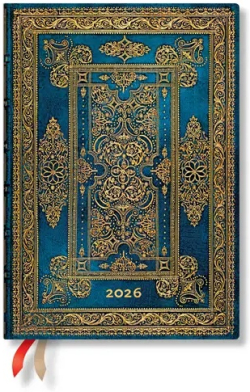  Paperblanks Планер Blue Luxe, Midi, 1 ден на страница, твърда корица, 208 листа, за 2026 година