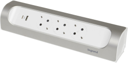 Контакт БЕЗКАБЕЛЕН РАЗКЛОНИТЕЛЕН ЪГЪЛ 3х ШУКО+USB A+C LEGRAND - БЯЛ/АЛУМИНИЙ