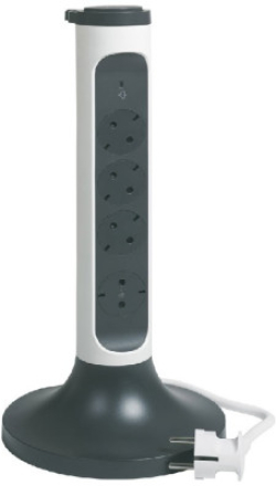 Контакт РАЗКЛОНИТЕЛА КУЛА 4х ШУКО С ЗАЩИТА КАБЕЛ 2м - БЯЛ/СИВ