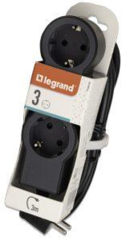 Контакт РАЗКЛОНИТЕЛ 3х ШУКО С КАБЕЛ 3м LEGRAND - ЧЕРНО/СИВ