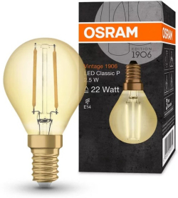 LED Крушка VINTAGE 1906 LED CL P FIL GOLD 22/2,5W/825 E14 LEDVANCE