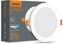 LED Крушка LED ЛАМПА VLE-DLBR-064 DOWNLIGHT RD 6W/4K/WH VIDEX