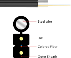  FTTH Drop Cable 4F G657A, steel messenger 1.0mm, 2x0.5 FRP черен