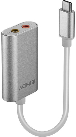 Кабел/адаптер LINDY LNY-42711 :: USB Type C към Audio конвертор, Type C M - 2x 3.5 мм F