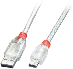 LINDY LNY-41781 :: USB 2.0 кабел Type A към Mini-B, M-M, прозрачен, 0.5 м