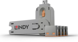 Система за заключване на USB портове Lindy, 1 ключ, 4 порт блокера, оранжеви