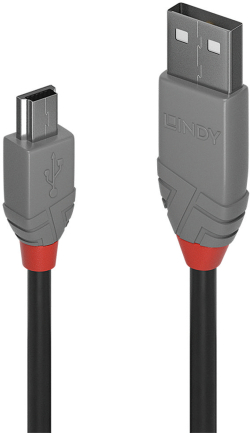 LINDY LNY-36720 :: Кабел USB 2.0 Type A към Mini-B, M-M, Anthra Line, черен, 0.2 м
