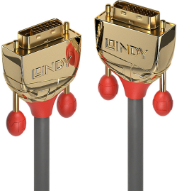 LINDY LNY-36204 :: DVI-D Dual Link кабел, M-M, Gold Line, сив, 5.0 м