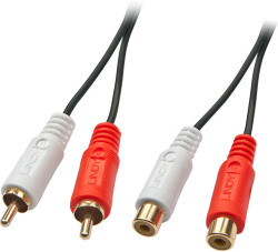 LINDY LNY-35671 :: Premium аудио кабел, 2x RCA M към 2x RCA F, удължителен, черен, 2.0 м