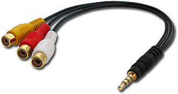 LINDY LNY-35539 :: AV кабел, стерео звук + композитно видео, 3x RCA F, 1x 3.5 мм M