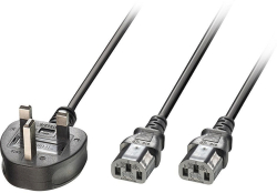  LINDY LNY-30371 :: Захранващ кабел, UK 3 Pin към 2x C13, 2.5 м