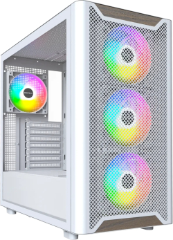 Montech кутия Case ATX - XR Wood (W) - 4 x 120 mm ARGB Fans, Wood, USB-C, White