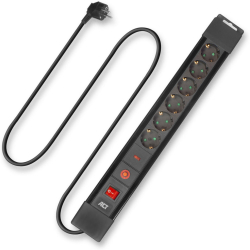 Контакт ACT разклонител с 6 гнезда, защита от пренапрежение, детска защита, черен, 1.5 м, с ключ