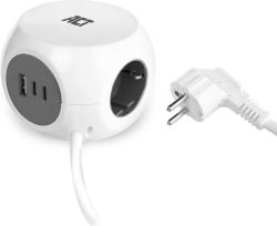 Контакт ACT разклонител куб с 3 гнезда, USB-C/A портове, 30W Power Delivery, кабел 1.5 м