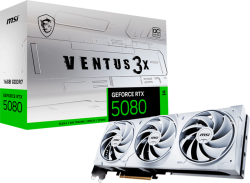 MSI Video Card Nvidia GeForce RTX 5080 16G VENTUS 3X OC WHITE, 16GB GDDR7, 256bit, Effective Memory Clock: 30000MHz, Boost: 2640 MHz, 10752 CUDA Cores, PCIe 5.0, 3x DP 2.1b, HDMI 2.1b, RAY TRACING, Triple Fan, 1x16pin, 850W Recommended PSU, 3Y