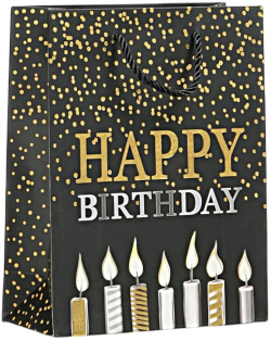  Подаръчна торбичка Happy Birthday, 18 х 23 х 8 cm, свещи черна