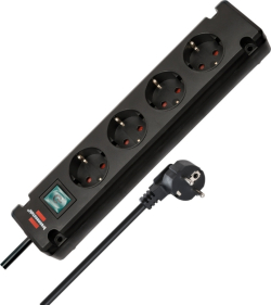 Контакт Разклонител 4x 2P+E стенен монтаж с ключ и кабел 1.5m Черен - Brennenstuhl Bremounta BS1150650114