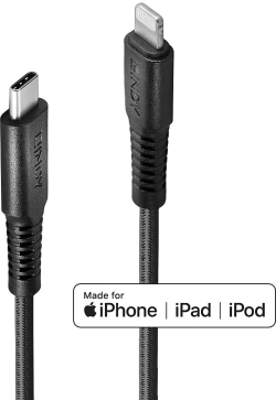 LINDY LNY-31287 :: Кабел USB Type C към Lightning (iPhone), подсилен, черен, 2.0 м