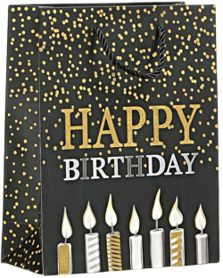  Подаръчна торбичка Happy Birthday, свещи, 26 х 32 х 10 cm черна