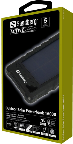  ПРЕНОСИМА СОЛАРНА БАТЕРИЯ SANDBERG 16000 mAh - Black - PN 420-35