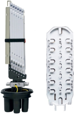 Оптична муфа за максимум 144 влакна с 1 овален и 4 кръгли порта, Conneu