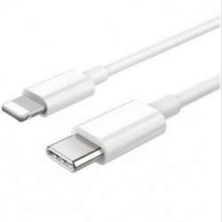  Кабел USB Type C - Lightning 1м, 3A, силиконов, Бял