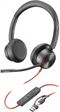  Poly Blackwire 8225 стерео USB-C слушалки с ANC + USB-C/A адаптер, сертифицирани за Microsoft Teams
