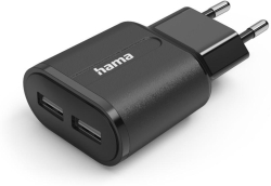 Кабел/адаптер Зарядно HAMA 220V, 2 x USB-A, 12W, Черен