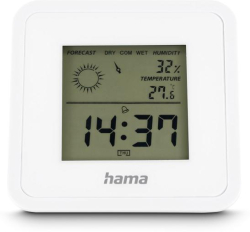 Продукт HAMA Borneo Дигитален часовник с цифров термометър-хигрометър, бял
