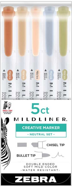 Zebra Текст маркер Mildliner Neutral, двоен, 5 цвята