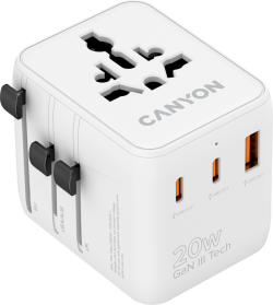 Кабел/адаптер CANYON Travel Adapter OnTour 20 EU-UK-US-AUS 20W  White