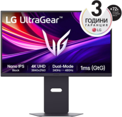 Монитор LG 27GS85Q-B, 27", UltraGear QHD Nano IPS, 1ms, AG, UHD 4K (3840x2160), Dual-Mode (4K 240Hz ? FHD 480Hz), HDR 600