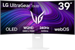 Монитор LG 39GX90SA-W, 39", OLED UltraGear 21:9 Curved Smart, IPS 0.03 ms, WQHD (3440x1440), 240Hz, HDR 10, Бял