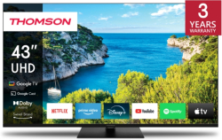 Телевизор Thomson Smart UHD TV 43"; Google TV; 3840 x 2160 (4K UHD), Wi-Fi, Bluetooth, LAN, HDMI 2 (2.0) + 2 (2.1), USB 2 (2.0)