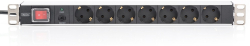 Контакт за шкаф DIGITUS DN-95403, PDU за 19" шкаф, 7х шуко, с копче, алуминиев, 16A, 250V AC, 3.6 kVA, 2.0 м, черен