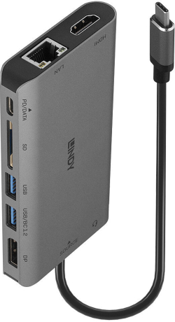 Докинг станция LINDY LNY-43323 :: DST-Mini XT, USB-C Laptop ,Single Display (4K) или Dual Display (Full HD) и 100W Pass Through зареждане
