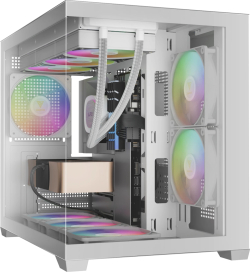 Gamdias кутия Case mATX - AURA GC10M v2 White - 3 x 120 mm A-RGB, USB-C, Tempered Glass