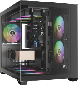 Gamdias кутия Case mATX - AURA GC10M v2 - 3 x 120 mm A-RGB, USB-C, Tempered Glass