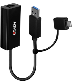 Мрежова LAN карта/адаптер LINDY LNY-43412, USB 3.2 към Gigabit Ethernet, 1000 Mbps, USB-A/USB-C, черен