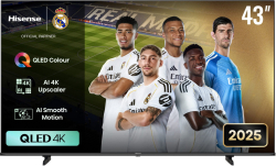 Телевизор Hisense E7Q, 43" 3840x2160, QLED, 60Hz, 8 ms, 2x 7 W, Dolby Atmos, 3 x HDMI, Bluetooth, USB, Wi-Fi 802.11ac, Черен