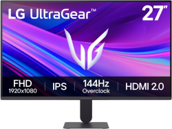 Монитор LG 27G411A-B, 27" 144Hz, FHD (1920x1080) 16:9, 1x DisplayPort, 1x HDMI, 1х Headphone out, Черна