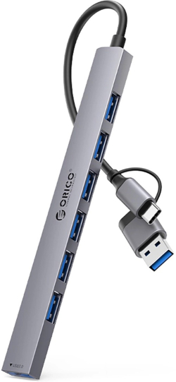 USB Хъб ORICO YSA2-U3-GY, 6x USB 2.0, 1x USB Type-C, 1x USB 3.0, до 5 Gbps, 0.16 м кабел, алуминиев, Сив