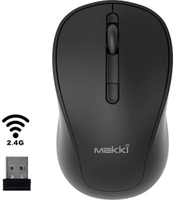 Мишка Makki MSX-2408, безжична, безшумни бутони, оптична, 1600 dpi, 97 x 54 x 38 mm, черен