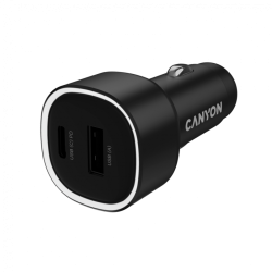 Принадлежност за смартфон Зарядно за кола CANYON OnDrive 48 PD, USB-A+USB-C, 48W, черен